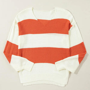 Color Block Dropped Shoulder V-Neck Sweater