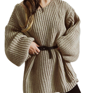 Boat Neck Long Sleeve Sweater with Belt