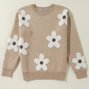 Flower Round Neck Long Sleeve Sweater