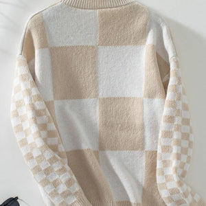 Color Block Round Neck Long Sleeve Sweater