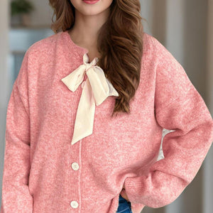 Tied Button Down Long Sleeve Cardigan