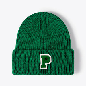 Letter Patch Cuffed Knit Beanie