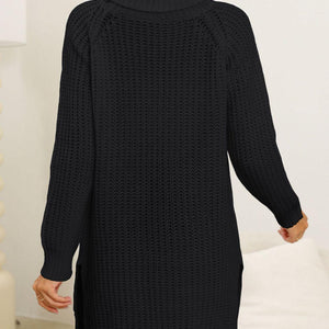 Slit Turtleneck Long Sleeve Sweater