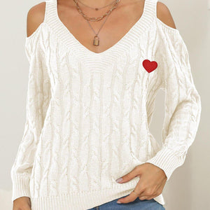 Cable-Knit Heart V-Neck Sweater