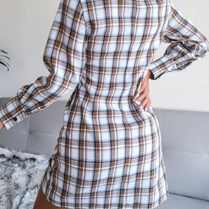 Tied Plaid Long Sleeve Mini Shirt Dress