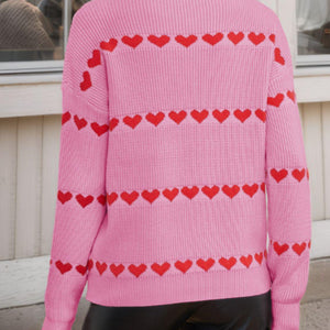 Heart Round Neck Long Sleeve Sweater