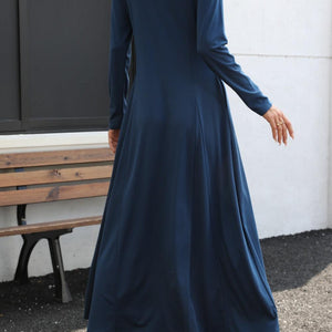 Round Neck Long Sleeve Maxi Dress with Pockets