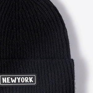 NEWYORK Patch Rib-Knit Cuffed Beanie