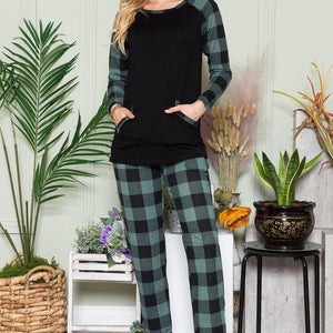 Celeste Plaid Long Sleeve T-Shirt with Pockets