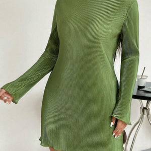 Honey Plus Size Lettuce Hem Round Neck Long Sleeve Dress