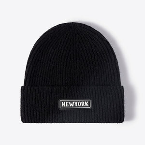 NEWYORK Patch Rib-Knit Cuffed Beanie