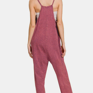 Zenana Washed Spaghetti Straps Overalls with Pockets