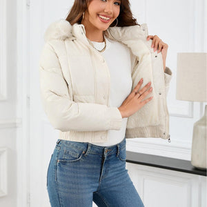 Pocketed Long Sleeve Cropped Hooded Winter Coat