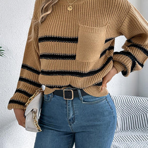 Striped Round Neck Long Sleeve Sweater