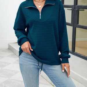 Textured Quarter Zip Long Sleeve Sweatshirt