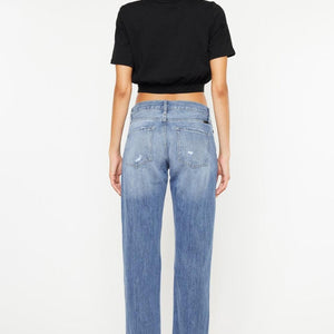 Kancan Mid Rise Distressed Straight Jeans