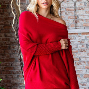 First Love Full Size Asymmetrical Hem Dolman Sleeve Sweater