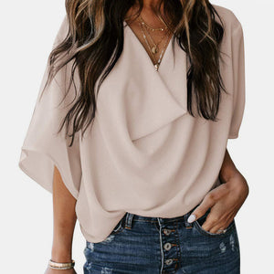 Full Size Cowl Neck Three-Quarter Sleeve Blouse