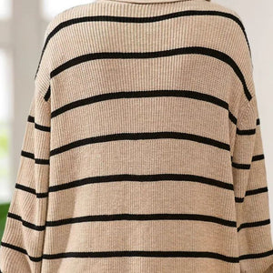 Striped Open Front Long Sleeve Cardigan