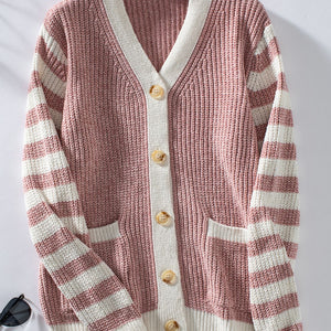 Striped Button Up Long Sleeve Cardigan