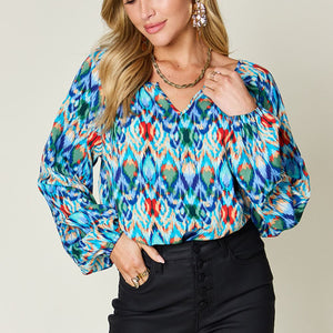 Double Take Full Size Printed Balloon Sleeve Blouse