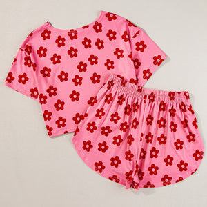 Flower Round Neck Top and Shorts Lounge Set