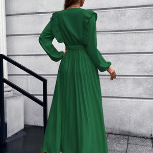 Pleated Surplice Tie Waist Maxi Dress