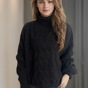 Cable-Knit Turtleneck Long Sleeve Sweater