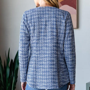 Heimish Full Size Houndstooth Tweed Open Front Blazer