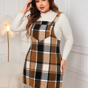 Honey Plus Size Plaid Wide Strap Overall Dress