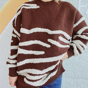 Contrast Round Neck Long Sleeve Sweater